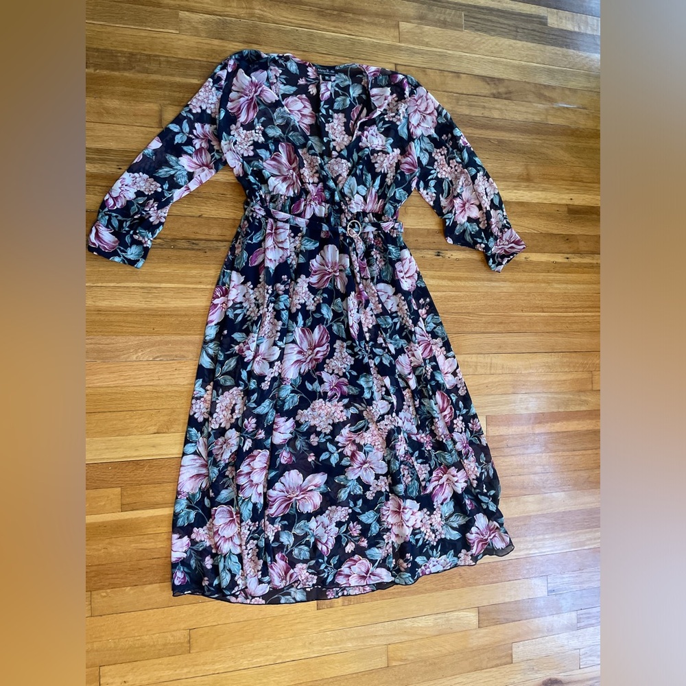 Floral Black and Pink Women's Dress